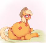  2015 animal_genitalia anus applejack_(mlp) big_butt blonde_hair blush butt cutie_mark dock earth_pony equine equine_pussy female feral freckles friendship_is_magic green_eyes hair hat horse long_hair looking_at_viewer looking_back mammal my_little_pony pony puffy_anus pussy rear_view simple_background solo sundown_(artist) sweat thick_thighs 
