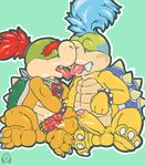  anthro balls bandanna barbs barefoot bowser_jr. brothers cock_ring digital_media_(artwork) duo erection eyes_closed forked_tongue front_view humanoid_penis incest kissing koopa koopaling larry_koopa male male/male mario_bros mostly_nude nintendo onomatopoeia partially_retracted_foreskin penis precum puggy scalie sibling signature sitting sound_effects spiked_bracelet spikes tongue tongue_out tusks uncut video_games young 