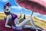  2015 alcohol anthro anthrofied beverage bikini blue_eyes bucket champagne clothing d-lowell equine female food friendship_is_magic glass horn looking_at_viewer mammal my_little_pony pose rarity_(mlp) sitting solo swimsuit umbrella unicorn 