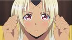  1boy 1girl animated animated_gif black_hair blonde_hair bouncing_breasts breasts dark_skin horn huge_breasts kurusu_kimihito long_hair monster_girl monster_musume_no_iru_nichijou ogre red_eyes subtitled tionishia 