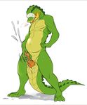  2015 anatomically anatomically_correct animal_genitalia anthro anus blush correct crocodile cum cum_on_hand cumshot furikake male masturbation orgasm penis reptile scales scalie simple_background solo thick_tail 