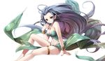  &gt;:) bare_arms bare_legs bare_shoulders blush bracer breasts collarbone floating_hair granblue_fantasy hand_on_own_face large_breasts lavender_hair long_hair miyase_mahiro navel orange_eyes pointy_ears simple_background sitting smile solo strapless thigh_strap tiamat_(granblue_fantasy) v-shaped_eyebrows very_long_hair white_background 