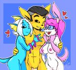  &lt;3 4_fingers abs anthro areola black_sclera blue_eyes blue_sclera blue_skin blueberry_swirl bow breasts eeveelution excited facial_hair female flaccid fur goatee group hair jolteon male nintendo nipples nude open_mouth pcaduck penis peppermint_swirl pink_hair pink_nipples pok&eacute;mon pussy smile sylveon vaporeon video_games webbed_hands white_fur white_hair 