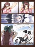  :o black_gloves blue_eyes bodysuit breasts brown_eyes brown_hair cane cape cleavage cloud comic commentary_request falling forehead_protector gloves hachimaki hair_intakes hairband half_updo hands_on_own_head hat headband headgear holding japanese_clothes jintsuu_(kantai_collection) kantai_collection kimono long_hair long_sleeves medium_breasts mouth_hold multiple_girls ocean open_mouth rectangular_mouth remodel_(kantai_collection) ribbon shinkaisei-kan short_hair silver_hair sky sliced small_breasts surprised teeth torpedo translated two_side_up ultra_series utsurogi_angu wo-class_aircraft_carrier yukata 