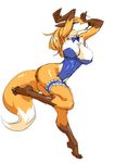  anthro big_breasts blonde_hair blue_eyes breasts bunny_costume canine cleavage clothed clothing female fox garter hair huge_breasts kazuhiro leotard long_hair mammal open_mouth pose simple_background sketch solo white_background 