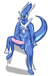 anthro balls dialga humanoid_penis legendary_pok&eacute;mon looking_at_viewer male nintendo pcred566 penis pink_penis pok&eacute;mon simple_background sitting solo thick_tail video_games white_background 