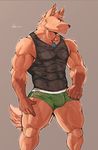  anthro biceps big_muscles bulge canine canyne_khai clothed clothing dog dog_tags male mammal muscular muscular_male red_eyes shirt tank_top underwear 