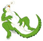  &lt;3 2015 anatomically_correct animal_genitalia anthro belly big_belly claws crocodile eyes_closed fingering furikake genital_slit lying male masturbation nude on_back reptile scalie slit slit_play solo thick_tail tongue tongue_out 