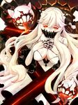  breasts cleavage covered_mouth dress enemy_aircraft_(kantai_collection) horns kantai_collection large_breasts long_hair macchi_(pixiv1616079) midway_hime pale_skin red_eyes shinkaisei-kan very_long_hair white_dress white_hair white_skin 