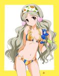  bangs bikini blush bracelet breasts cleavage commentary_request green_eyes grey_hair hair_ornament hairband handa_roko heart heart_hair_ornament idolmaster idolmaster_million_live! jewelry long_hair looking_at_viewer mercy_rabbit multicolored multicolored_bikini multicolored_clothes multicolored_polka_dots multicolored_stripes navel o-ring o-ring_bikini o-ring_bottom o-ring_top polka_dot polka_dot_hairband small_breasts solo striped swept_bangs swimsuit twintails vertical-striped_bikini vertical_stripes very_long_hair wavy_hair 