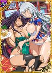  2girls blush breasts chouun_shiryuu cleavage dark_skin eyes_closed ikkitousen kan&#039;u_unchou kan'u_unchou large_breasts long_hair multiple_girls panties purple_hair smile torn_clothes underwear white_hair white_panties 