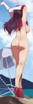  1girl arms_up ass back beach beach_chair beach_umbrella bishoujo_senshi_sailor_moon black_hair breasts chair cloud elbow_gloves gloves hino_rei long_hair magical_girl nude sailor_collar sailor_mars sideboob sky solo solo_focus thigh_gap thighs umbrella water white_gloves 