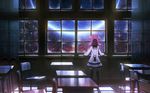  artist_request black_legwear chair classroom curtains desk dress facing_away from_behind highres houkago_no_pleiades indoors pink_hair planet school_desk short_dress sky solo source_request standing star_(sky) starry_sky subaru_(houkago_no_pleiades) table thighhighs uniform window window_shade zettai_ryouiki 