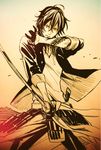  arm_tattoo black_gloves dog_tags dragon_tattoo gloves half_gloves katana male_focus monochrome ookurikara scan solo sword tattoo toboso_yana touken_ranbu weapon 