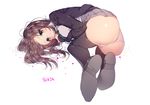  :o artist_name ass bad_id bad_pixiv_id black_legwear blush brown_hair full_body green_eyes hand_on_own_chest idolmaster idolmaster_cinderella_girls jacket looking_at_viewer open_clothes open_jacket panties pink_panties pleated_skirt school_uniform shibuya_rin shoes simple_background skirt solo sukja thighhighs underwear white_background 