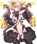  1girl ban bare_shoulders blonde_hair blush breast_lift breasts character_request eyelashes female gauntlets grey_eyes hair_ornament large_breasts light_brown_hair navel puffy_nipples short_hair silver_eyes smile solo standing taimanin_asagi taimanin_asagi_battle_arena wight_(taimanin_asagi) 