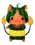  cat food fruit full_body highres howapopo multiple_tails no_humans notched_ear simple_background standing suikanyan tail two_tails watermelon white_background youkai youkai_watch youkai_watch_2 