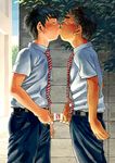  2boys blush clothed copyright_request dark_hair erection kiss male male_focus multiple_boys necktie penis pointless_censoring school_uniform shigeru_(shounen_zoom) yaoi 