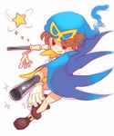 33333_33333 ankle_boots arm_cannon bad_id bad_twitter_id boots brown_hair cape commentary_request doll_joints geno_(mario) male_focus smile solo star super_mario_rpg weapon 