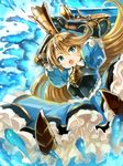  :o armor armored_dress arms_up bangs blonde_hair blue_dress blue_eyes blush breastplate charlotta_fenia crown dress edobox frilled_dress frills granblue_fantasy hair_between_eyes holding holding_sword holding_weapon long_hair looking_at_viewer open_mouth pointy_ears puffy_short_sleeves puffy_sleeves short_sleeves solo sword v-shaped_eyebrows water weapon 