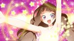  amanogawa_kirara arms_up brown_hair go!_princess_precure henshin long_hair precure purple_background purple_eyes smile solo star starry_background twintails upper_body yuto_(dialique) 