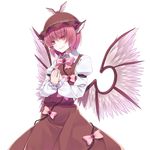  animal_ears blush crote dress hands_on_own_chest hands_together hat highres mystia_lorelei pink_hair red_eyes short_hair smile solo touhou transparent_background wings 