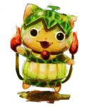  cat fang food fruit full_body highres howapopo looking_at_viewer melon melonnyan multiple_tails no_humans open_mouth simple_background tail two_tails white_background youkai youkai_watch youkai_watch_2 