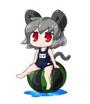  alternate_costume animal_ears ball beachball byourou chibi grey_hair mouse_ears mouse_tail nazrin one-piece_swimsuit red_eyes school_swimsuit short_hair solo swimsuit tail touhou 