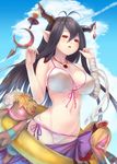  :o antenna_hair bad_id bad_pixiv_id bandages bikini black_hair breasts cleavage covered_nipples crescent danua doll draph error front-tie_top glowing glowing_eyes granblue_fantasy hair_between_eyes highres horn_ornament horns innertube jewelry kuro_mochi large_breasts long_hair looking_at_viewer navel necklace open_mouth pointy_ears red_eyes ribbon side-tie_bikini solo strap_gap swimsuit very_long_hair white_bikini 