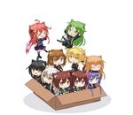  &gt;_&lt; :3 :d :o ahoge animal_ears black_hair black_legwear black_serafuku black_skirt blonde_hair box brown_eyes brown_hair bunny_hair_ornament cardboard_box cat_ears cat_tail chibi closed_eyes crescent crescent_hair_ornament failure_penguin flower fumizuki_(kantai_collection) glasses green_eyes green_hair hair_flower hair_ornament hair_ribbon in_box in_container kantai_collection kemonomimi_mode kikuzuki_(kantai_collection) kisaragi_(kantai_collection) long_hair long_sleeves low_twintails mikazuki_(kantai_collection) miss_cloud mochizuki_(kantai_collection) multiple_girls mutsuki_(kantai_collection) nagatsuki_(kantai_collection) neckerchief on_head open_mouth pantyhose pink_hair pleated_skirt ponytail purple_hair red-framed_eyewear ribbon sailor_collar satsuki_(kantai_collection) school_uniform serafuku short_hair short_hair_with_long_locks silver_hair simple_background skirt sleeping smile tail thighhighs twintails uzuki_(kantai_collection) white_background white_neckwear yamato_tachibana yayoi_(kantai_collection) yellow_eyes 