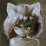  angry cat_ears gradient gradient_background looking_away monochrome sanpaku sil-quel sketch solo 