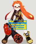  bangs bike_shorts blunt_bangs camouflage commentary_request domino_mask etsuo gun heavy_splatling_(splatoon) hood hoodie huge_weapon ink_tank_(splatoon) inkling long_hair looking_at_viewer mask orange_eyes orange_hair pointy_ears shoes short_eyebrows smile sneakers solo splatoon_(series) splatoon_1 squid tentacle_hair weapon 