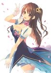  bad_id bad_pixiv_id breasts brown_eyes brown_hair cleavage dress gloves highres idolmaster idolmaster_cinderella_girls large_breasts long_hair necomi one_side_up petals shimamura_uzuki smile solo sparkle star!! thighhighs v white_gloves white_hair 