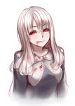  blonde_hair blood blood_on_face bloody_clothes dress grey_dress irudana long_hair looking_at_viewer original red_eyes silver_hair smile solo upper_body vampire 