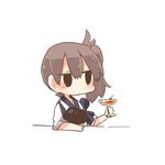  alcohol black_eyes blush brown_hair cherry chibi cocktail_glass cup drinking_glass food fruit kaga_(kantai_collection) kantai_collection lowres martini muneate rebecca_(keinelove) short_hair side_ponytail solo 