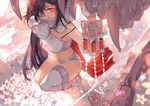  bandage_over_one_eye black_hair boots breasts gas_mask joseph_lee long_hair medium_breasts midriff mole mole_under_eye navel pixiv_fantasia pixiv_fantasia_t red_eyes shorts single_thighhigh solo teeth thighhighs white_legwear 