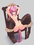  1girl bdsm bondage bound breasts cat_ears cat_tail chair facial_mark final_fantasy final_fantasy_xiv liperv miqo&#039;te miqo'te nipples nude pink_hair pubic_hair pussy simple_background solo spread_legs tail tattoo thighhighs 