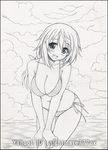  :d artist_name bikini black_border blush border breasts charlotte_dunois cleavage graph_paper graphite_(medium) greyscale infinite_stratos large_breasts monochrome nightmare77zx open_mouth ponytail side-tie_bikini smile solo swimsuit traditional_media 