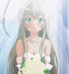  1girl ahoge animated animated_gif bare_shoulders bridal_veil female flower haiyore!_nyaruko-san jewelry necklace nyarlathotep_(nyaruko-san) silver_hair smile solo veil wedding_dress 