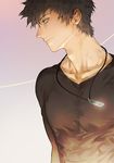  brown_hair collarbone gradient gradient_background hakkaku_hailey jewelry kougami_shin'ya looking_to_the_side male_focus necklace psycho-pass solo upper_body 