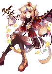  2015 :o animal_ears athria black_bow black_gloves black_legwear black_skirt blonde_hair boots bow braid cat cat_ears cat_tail cross-laced_footwear crown dated elsword eve_(elsword) forehead_jewel full_body gloves heart highres kemonomimi_mode lace-up_boots mini_crown multiple_tails short_hair signature skirt solo tail thighhighs white_background yellow_eyes 