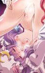  blush breasts censored crescent hair_ribbon hat koakuma leg_grab long_hair long_sleeves mob_cap multiple_girls nipples nude open_mouth patchouli_knowledge purple_eyes purple_hair pussy red_hair ribbon saliva small_breasts solo_focus sweat touhou tress_ribbon very_long_hair yamu_(reverse_noise) yuri 