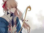  2am2 bow_(weapon) brown_eyes fire_emblem fire_emblem_if fuujin_yumi grey_hair long_hair male_focus ponytail solo takumi_(fire_emblem_if) weapon white_background yumi_(bow) 