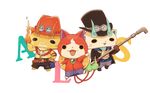  bad_pixiv_id cat commentary_request cosplay gloves goggles goggles_on_headwear hand_on_hip hat highres jewelry jibanyan kanacho komajirou komasan monkey_d_luffy monkey_d_luffy_(cosplay) multiple_tails necklace no_humans notched_ear one_piece portgas_d_ace portgas_d_ace_(cosplay) sabo_(one_piece) sabo_(one_piece)_(cosplay) simple_background straw_hat tail top_hat two_tails white_background youkai youkai_watch 