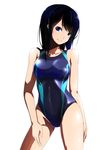  black_hair blue_eyes competition_swimsuit derivative_work grin long_hair looking_at_viewer one-piece_swimsuit original pon_(shind_997) simple_background smile solo standing swimsuit white_background 