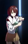  blew_andwhite brown_hair energy_sword highres hyuuga_(kantai_collection) kantai_collection lightsaber nontraditional_miko short_hair solo star_wars sword weapon 