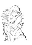  absurdres anna_(frozen) couple elsa_(frozen) french_kiss frozen_(disney) greyscale hair_grab highres hug incest kiss m_yin monochrome multiple_girls saliva siblings sisters sketch tongue yuri 