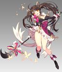  :d ara_han bare_legs black_hair bug butterfly elsword frilled_skirt frills full_body gloves grey_background insect legs long_hair open_mouth orange_eyes pika_(kai9464) polearm shoes skirt smile socks solo spear twintails weapon white_gloves 