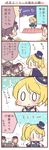  4girls 4koma ayase_eli blonde_hair blush cape comic crescent_moon display_case flying_sweatdrops fumiko_(love_live) gem hat hideko_(love_live) love_live! love_live!_school_idol_project mika_(love_live) monocle moon multiple_girls phantom_thief_erichika police_hat ponytail saku_usako_(rabbit) scrunchie top_hat translated twintails |_| 