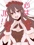  :d breasts brown_hair cleavage emphasis_lines flower flower_necklace gloves granblue_fantasy hat jewelry lips long_hair medium_breasts miwayama necklace open_mouth purple_eyes red_flower red_gloves red_rose rose rosetta_(granblue_fantasy) simple_background smile solo v-shaped_eyebrows white_background 